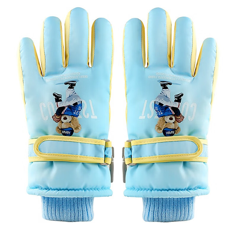 火炬人儿童手套防寒4到7岁冬季加绒手套卡通保暖滑雪手套玩雪手套3317蓝 玉桂蓝