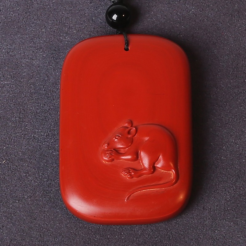 扬州漆器厂漆花牌雕漆项链红色本命年礼品十二生肖送女友老婆特色礼物七夕情人节礼物礼物 鼠