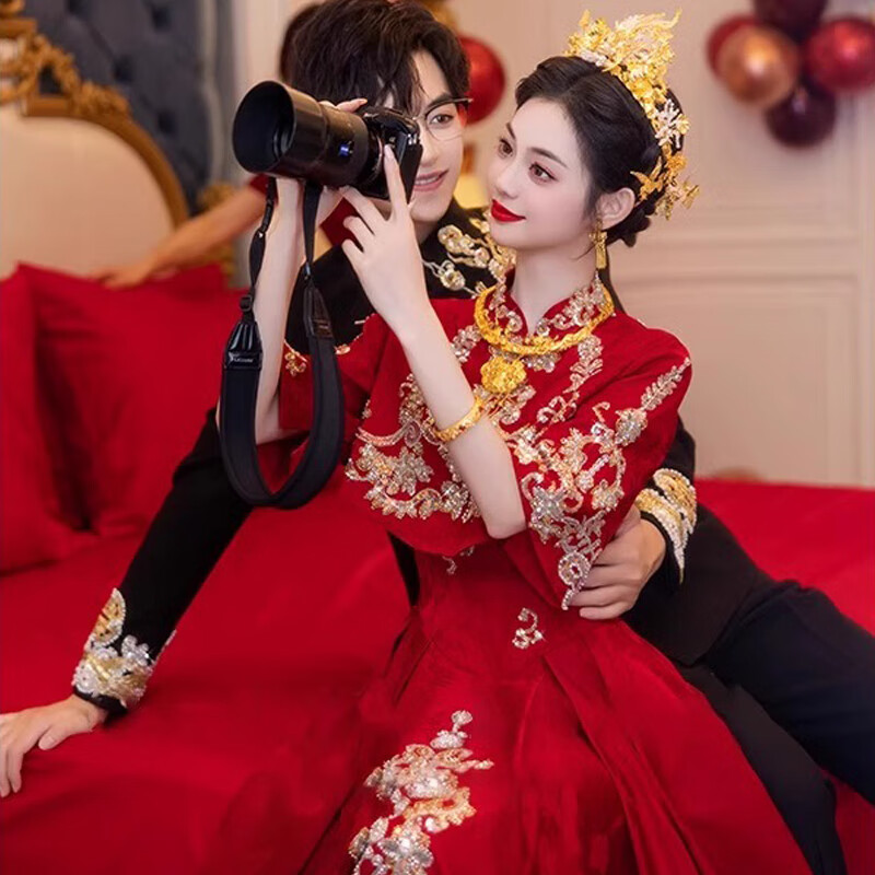 泰勒馬丁秀禾服新娘新中式2025新款結(jié)婚禮服敬酒服古裝新娘旗袍出閣服 MF038 L