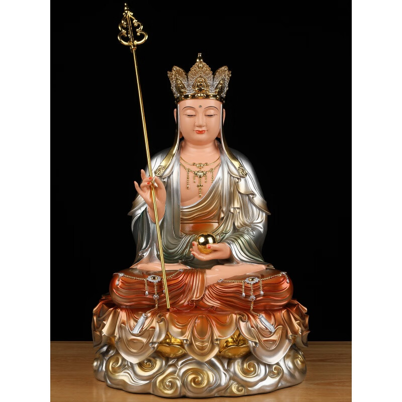 铜彩九华山地藏王菩萨佛像树脂地藏像体真身家用供奉摆件娑婆三圣 铜