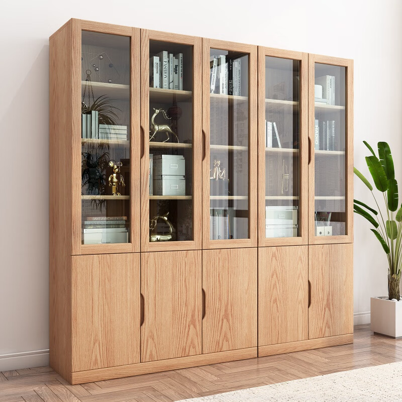 己何（JIHE）2023定制新款全实木橡木书柜带玻璃门组合书架书橱简约现代书房 两门 原木色