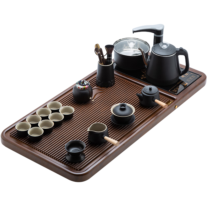 豪峰2025新款整塊實(shí)木茶盤(pán)一體燒水壺家用黑陶整套茶具套裝教師節禮物