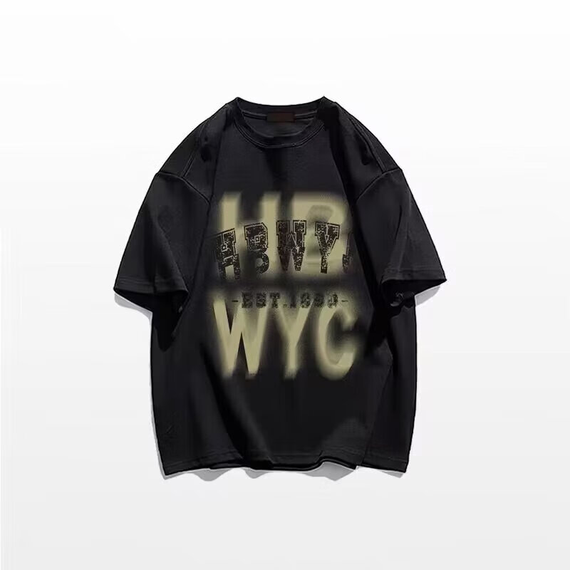 POUM男装联名美式复古墨绿色纯棉短袖t恤男女夏季宽松街头半袖体恤 JXFS-1125绿色 XL 【130-145斤】