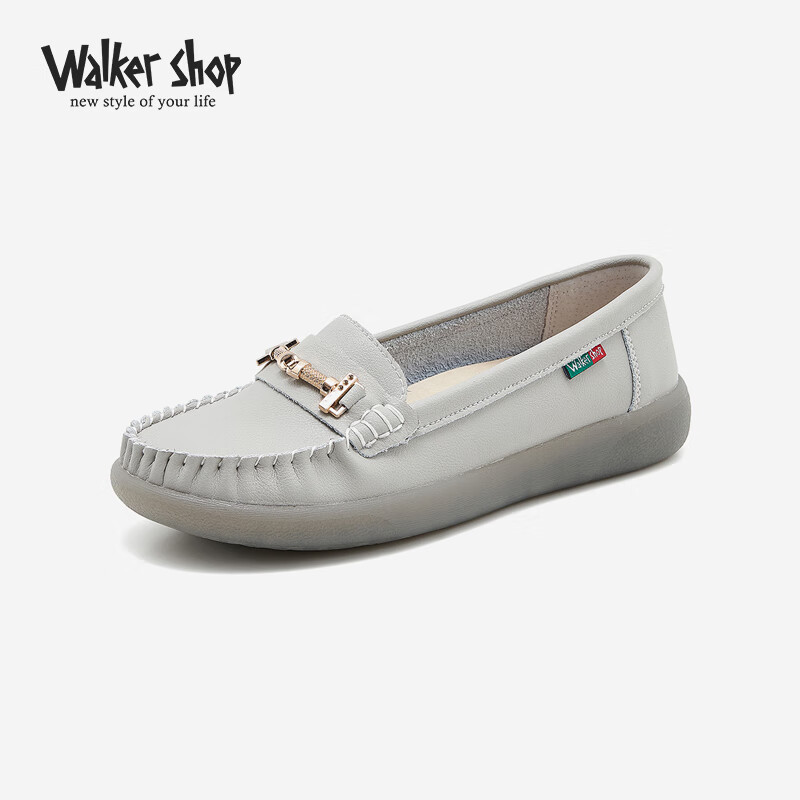 walker shop奥卡索直营新品真皮豆豆鞋女鞋春季舒适软底休闲鞋平底