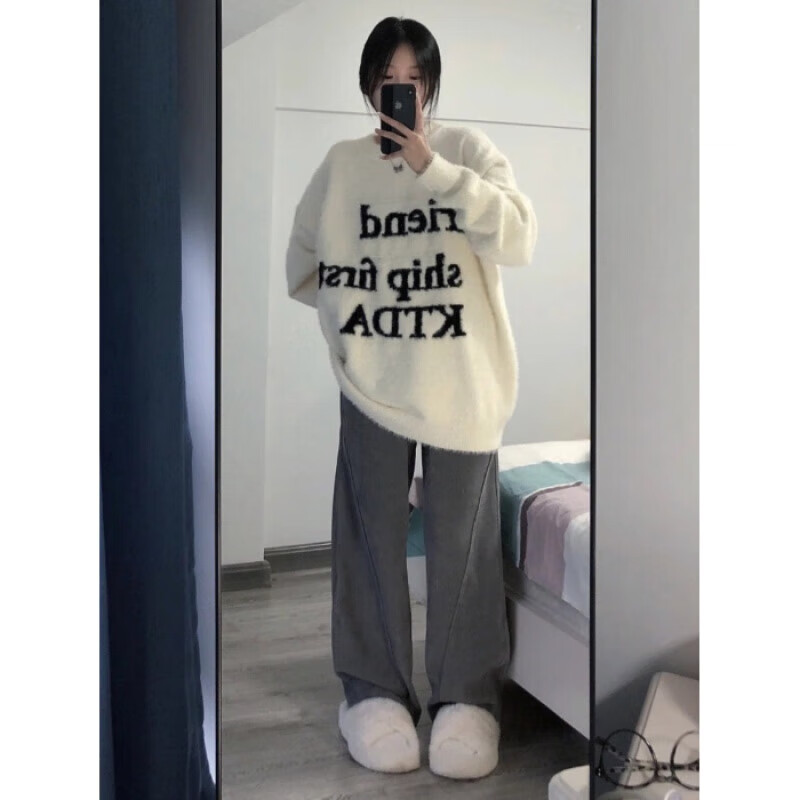 索菲堡 毛衣女春秋款2023新款字母印花秋冬新款加厚慵懒风针织衫上衣 白色 均码使用感如何?