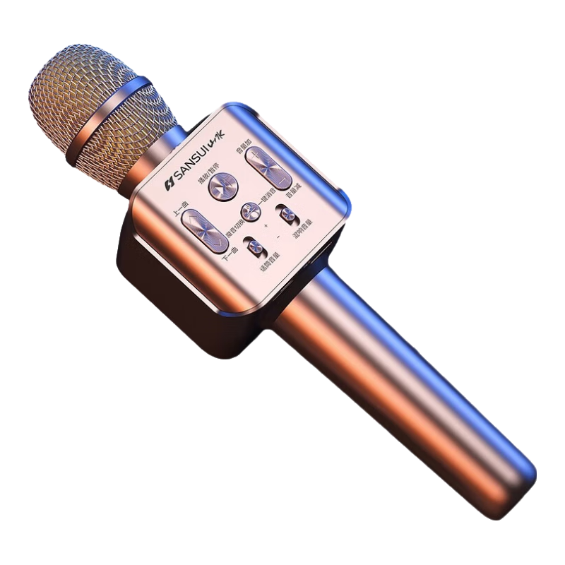 山水（SANSUI）麥克風(fēng)話筒音響一體機(jī)自帶聲卡無線藍(lán)牙全民k歌家庭ktv套裝唱歌喇叭美聲手機(jī)直播錄音播放器通用 香檳金【豪華版】帶監(jiān)聽耳機(jī)