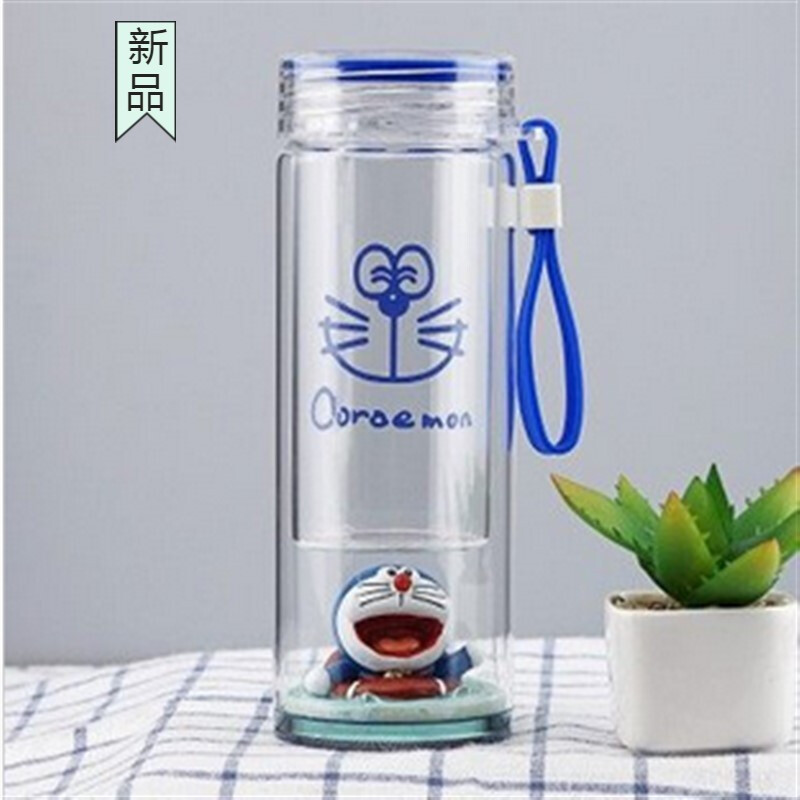 微景觀龍貓玻璃杯便攜可愛卡通韓國創(chuàng)意超萌女學生耐熱隨手水杯子的禮品禮物送人 [加厚]叮當大號游泳大笑 280ML