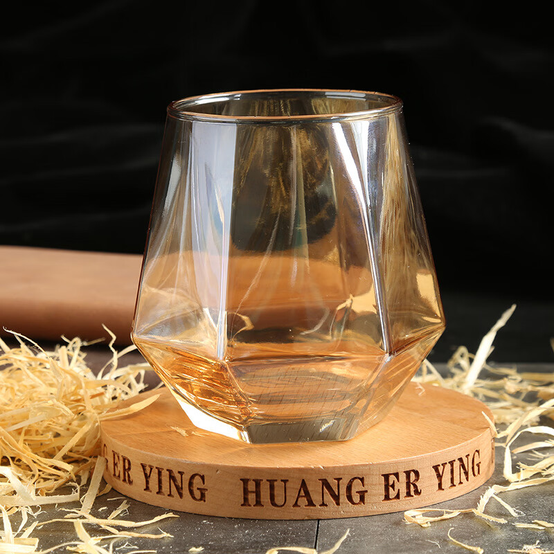 郦狼六角水晶玻璃杯网红玻璃杯ins六棱杯钻石杯六角杯饮料杯炫彩杯