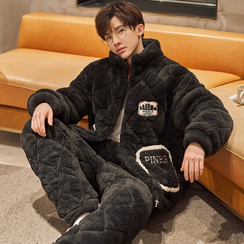 200斤胖子家居服男士睡衣冬季加厚加绒珊 6603 3xl码建议身高180-185