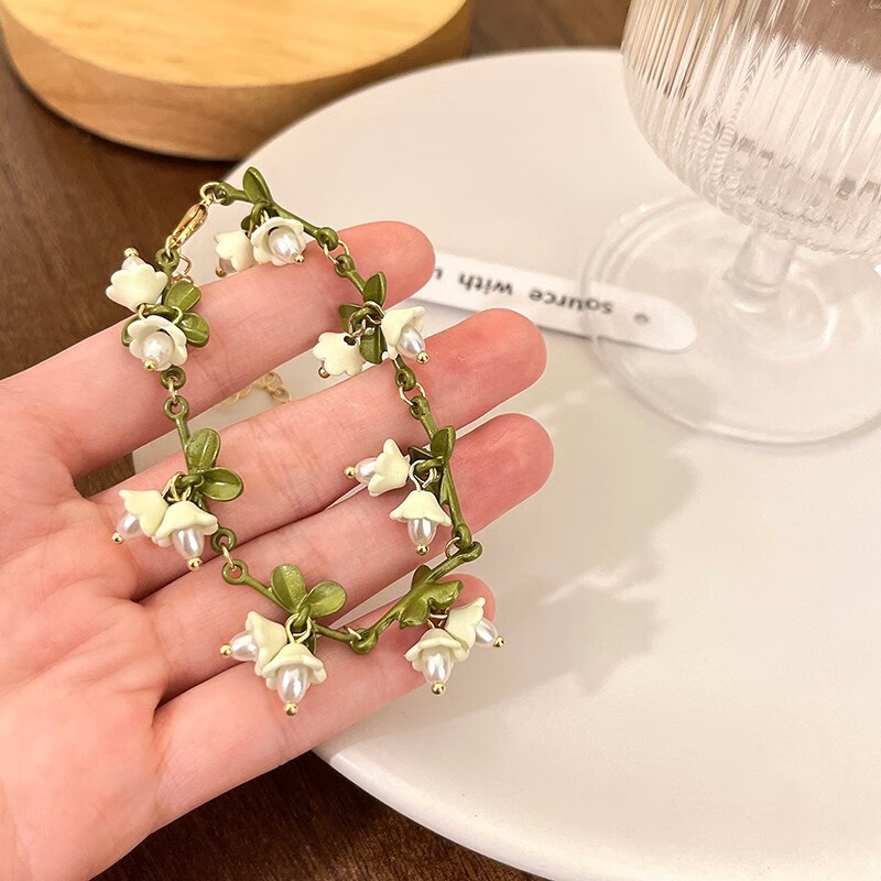 禾娘白色铃兰花耳环 手链 项链~超仙森系耳钉少女锁骨链耳夹 铃兰花