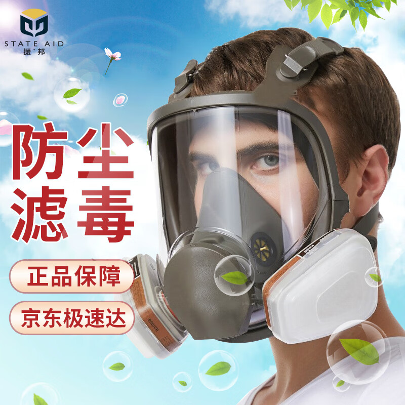 援邦   防毒面具呼吸6800防毒消防防尘防毒烟面罩（含一级3号盒一对）