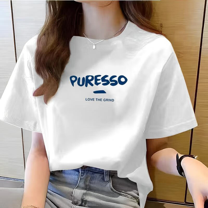 王熙麦纯棉短袖t恤女2023新款夏季宽松韩版白色圆领上衣