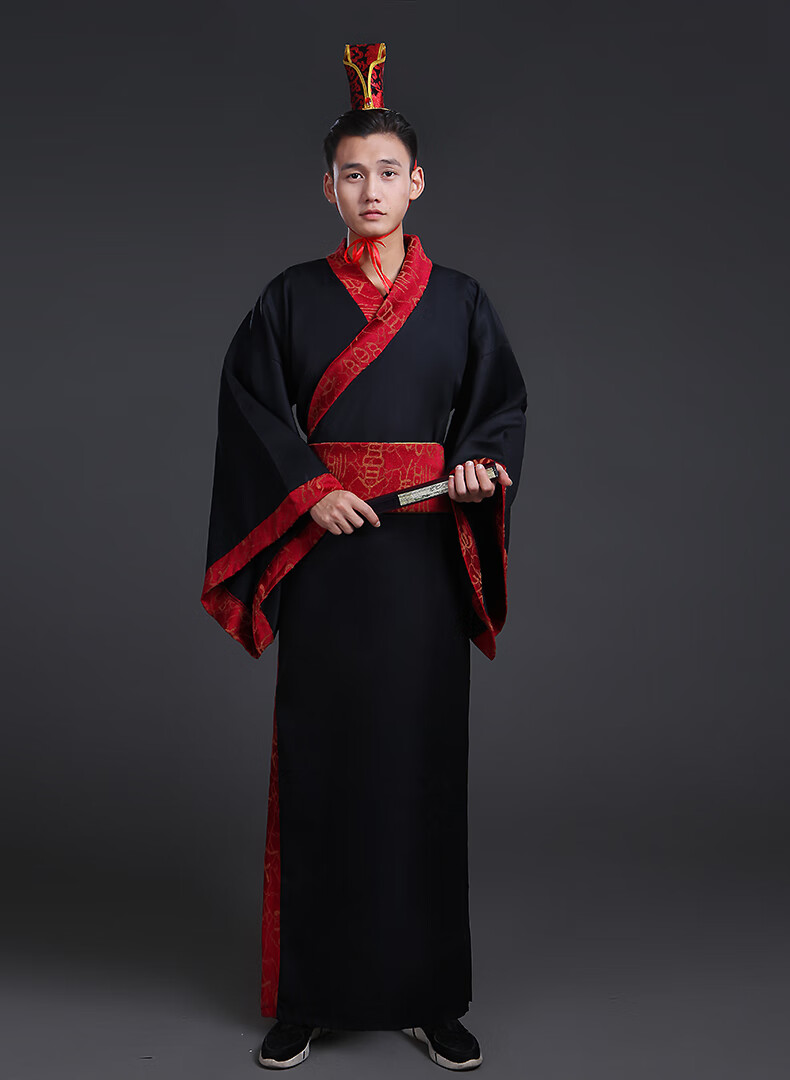洛必达华服唐装古装古代服装汉服男男士曲裾书生 大臣黑色三国直 汉服