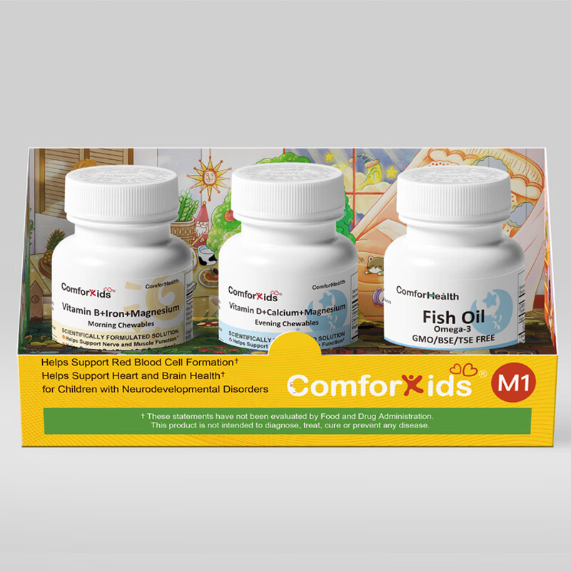 COMFORHEALTHComforKids康福奇儿童多动抽动症神经发育障碍营养素注意力不集中 M1儿童营养素 3瓶*1盒