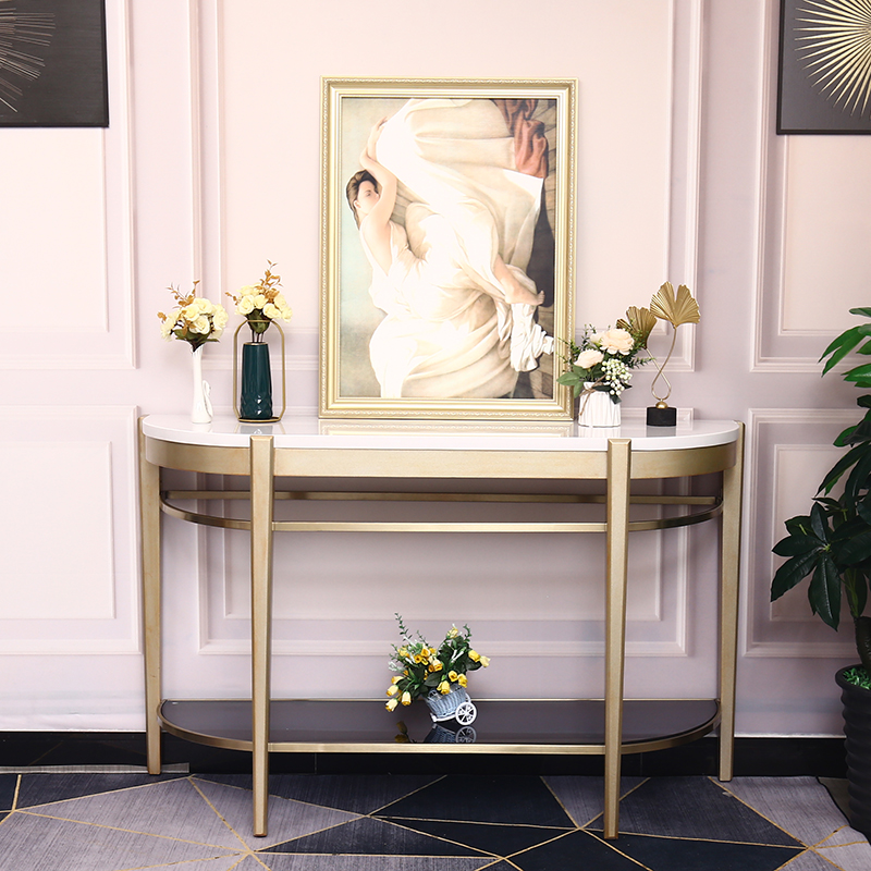 半圆形玄关柜 美式轻奢进门玄关柜轻奢风入门实木门厅半圆形玄关桌