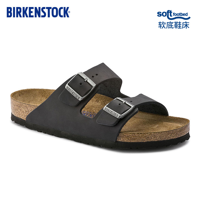 BIRKENSTOCK勃肯拖鞋男女款软木拖鞋女外穿凉拖涂油牛皮Arizona系列 男款黑色752481 43