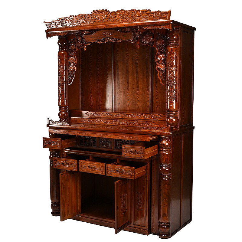 梵澤福 佛龕立柜神臺供桌供臺佛臺家用實木神臺柜佛柜財神柜供奉臺神龕供神桌 紅色 長88*寬60*高198cm