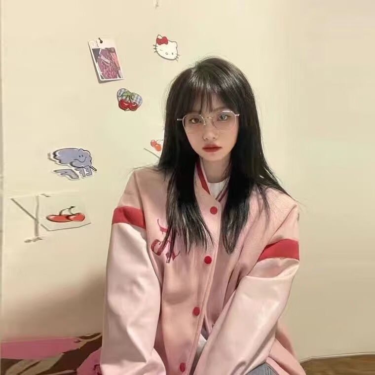 韩版宽松 慵懒棒球服外套女学生 韩版宽松 慵懒风ins 粉色 高质量 s