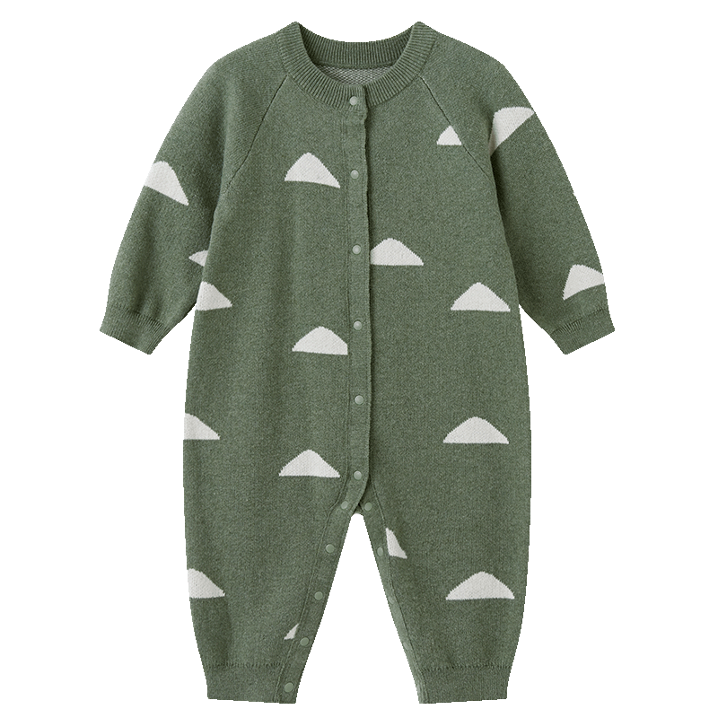 papa爬爬秋冬季新品嬰兒連體衣男女寶寶爬服保暖長(zhǎng)袖哈衣外出 綠色 80cm