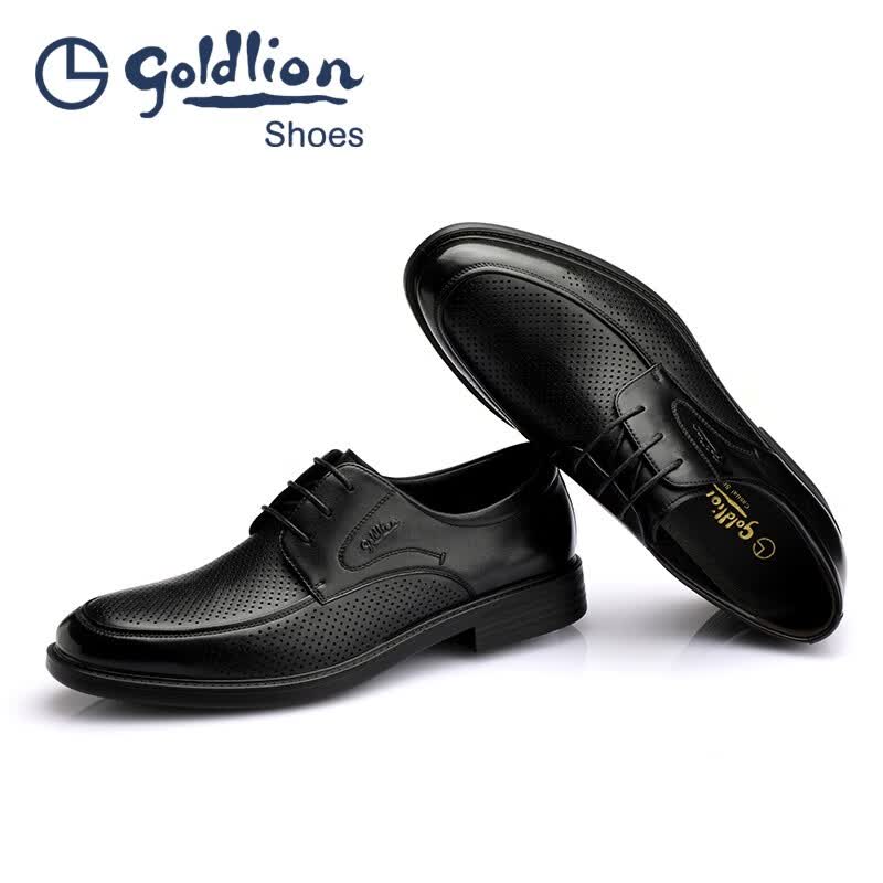金利来（Goldlion）凉鞋男 夏季男士冲孔商务正装凉皮鞋 圆头系带透气镂空凉皮鞋男 黑色（比标准码皮鞋偏大一码） 43