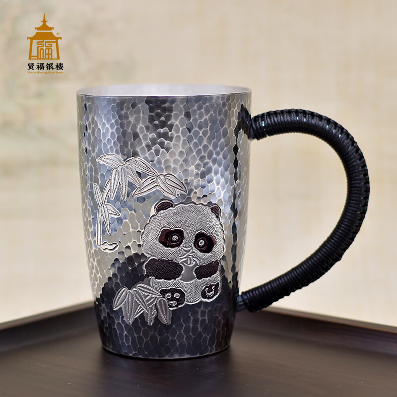 慶昌銀樓銀杯子999純銀茶缸杯手工卡通熊貓銀茶杯辦公家用咖啡杯啤酒杯 約236克+350毫升容量 0個(gè) 0ml 200mL(含)-400mL(含)