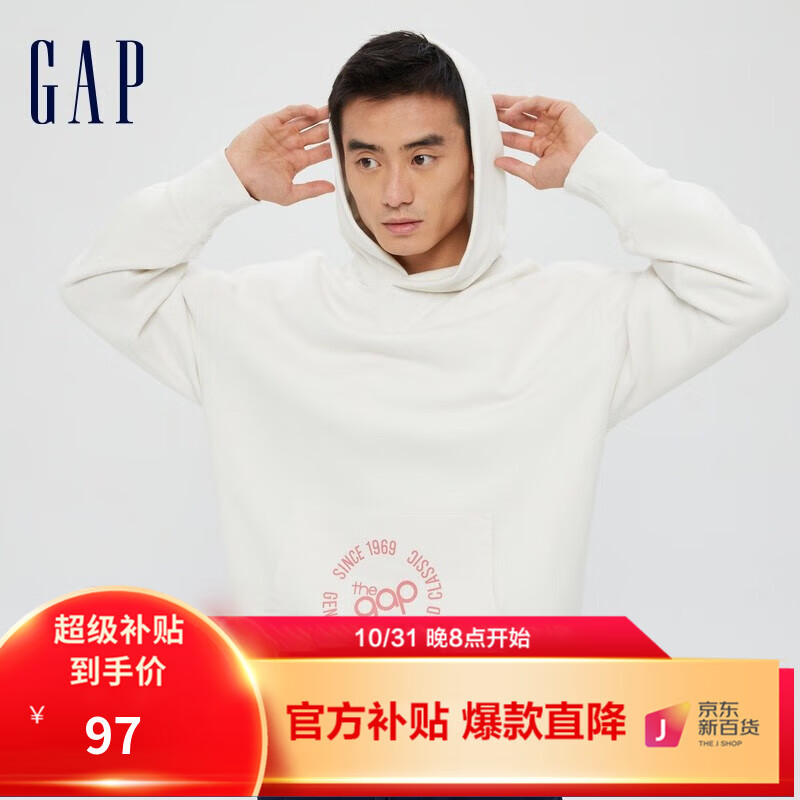 Gap男女装LOGO法式圈织软连帽套头宽松运动卫衣809005 情侣装上衣 白色 180/96A(M)使用感如何?