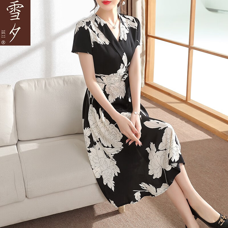 雪夕(xuexi)妈妈装夏装雪纺连衣裙中老年女装夏季高贵裙子新款中老年
