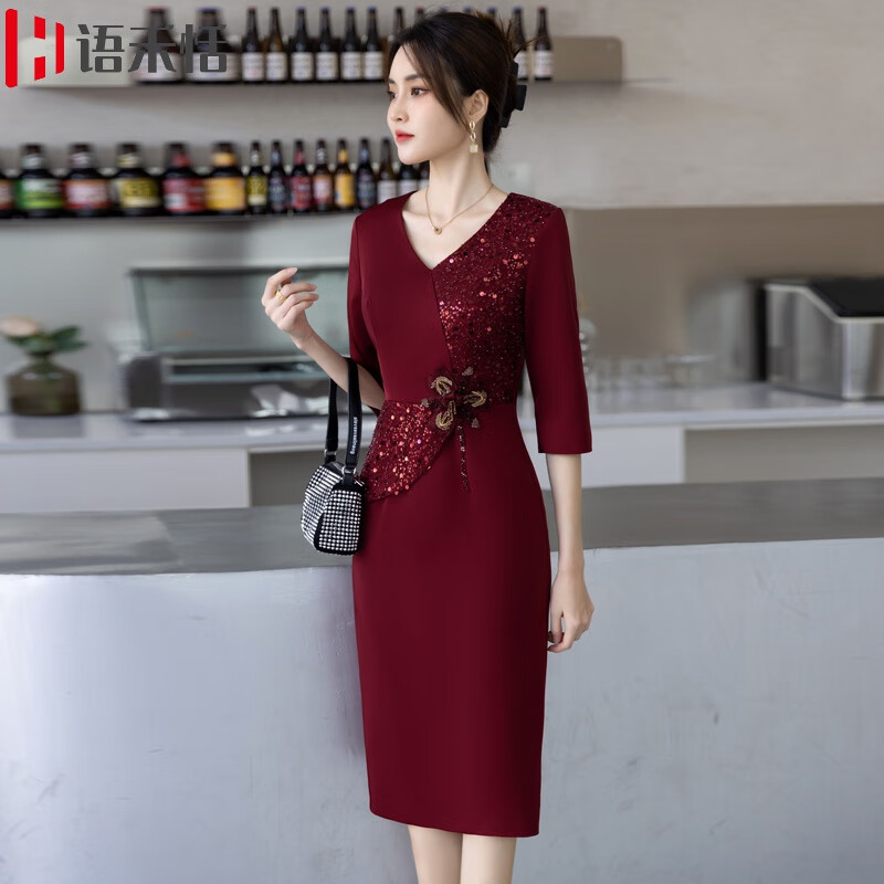 语禾恬喜妈妈高端婚礼服秋冬喜婆婆婚宴装晚礼服裙高贵年轻小个子妈妈
