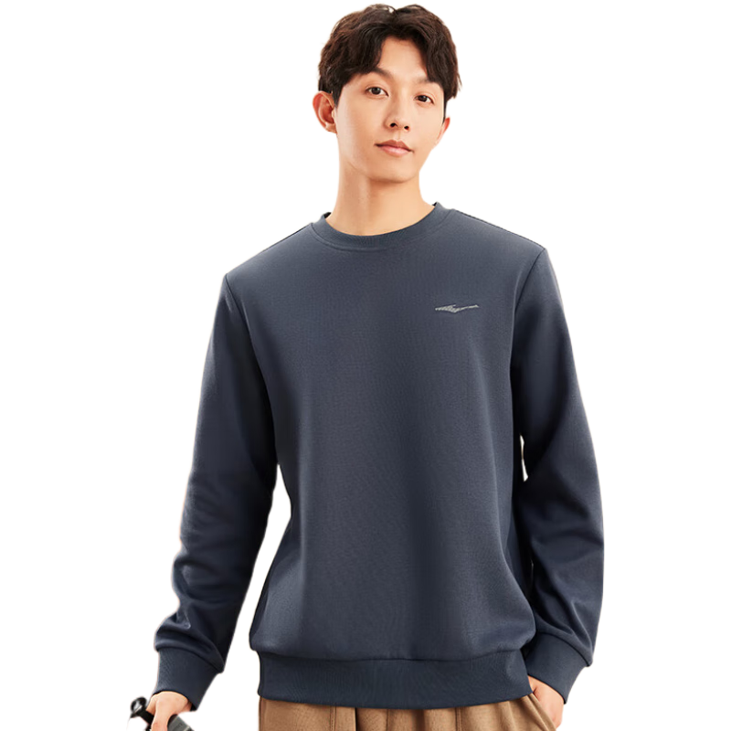 鸿星尔克卫衣男秋冬季新款加绒保暖休闲跑步运动服上衣套头衫长袖卫衣男装 【1067】陌境蓝-加绒款 L