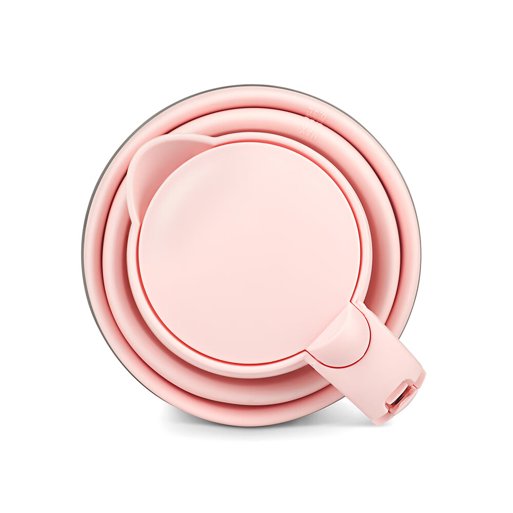 北欧欧慕便携式硅胶折叠水壶可折叠旅行出差假期 粉色 0.6L