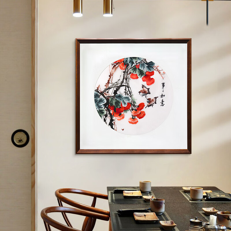 一涵 涵苏绣新中式餐厅装饰画苏绣事事如意笑口常开墙上壁画电表箱遮挡画 事事如意 外框 55*55cm使用感如何?
