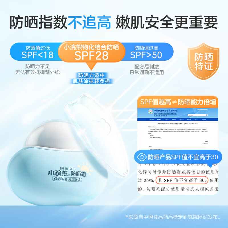 小浣熊防晒霜物理防晒乳SPF28PA++清爽不油腻防水防晒敏感肌 防晒霜50g+试用装5g