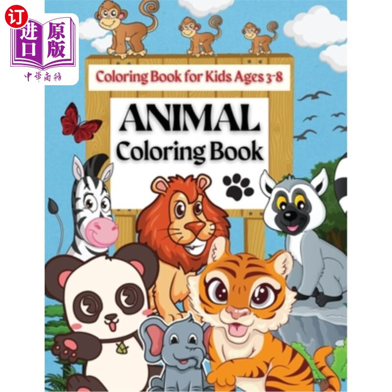 海外直订animal coloring book coloring book for kids ages 3-8