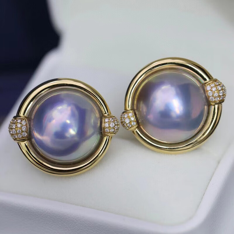 pearlboat马贝珍珠耳环 海水耳饰耳钉18k金镶钻轻奢送生日礼物15.2mm