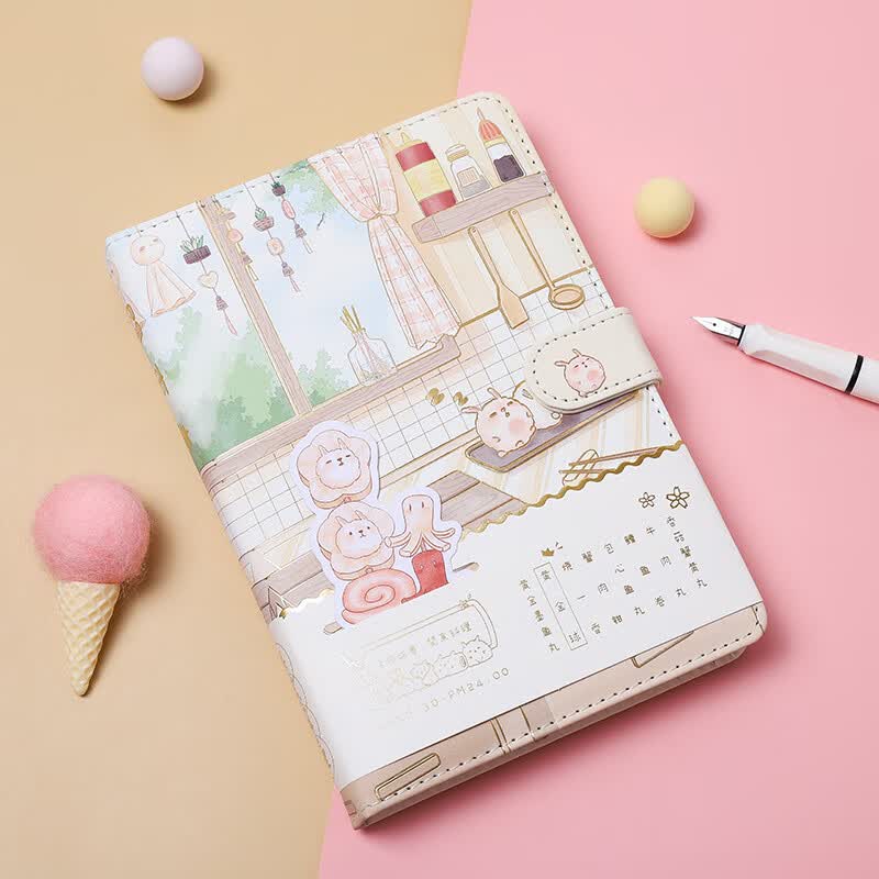 金谷 高颜值日式可爱超萌手帐本加厚学生笔记本樱花手账本卡通猫咪