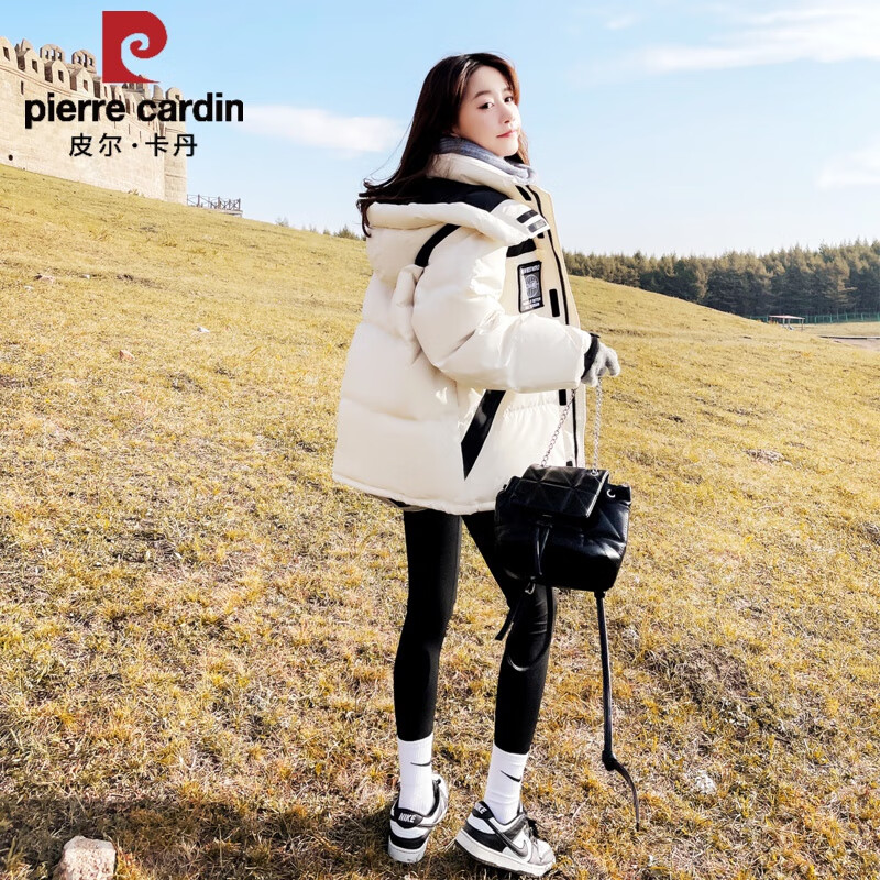 皮尔卡丹羽绒服女2024年新款韩系感小个子工装短款流行冬季外套潮 白色(升级版) L 建议120-135斤
