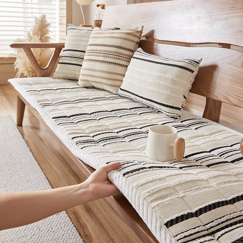 鹿婕实木加厚沙发垫简约雪尼尔秋冬季保暖防滑坐垫子客厅红木沙发椅垫 加厚大格子雪尼尔-咖色 定做联系客服/不退不换