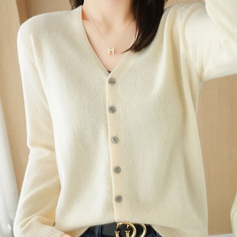 【49.5包邮】相伊恋人 女士纯色V领针织衫 白色 L 码