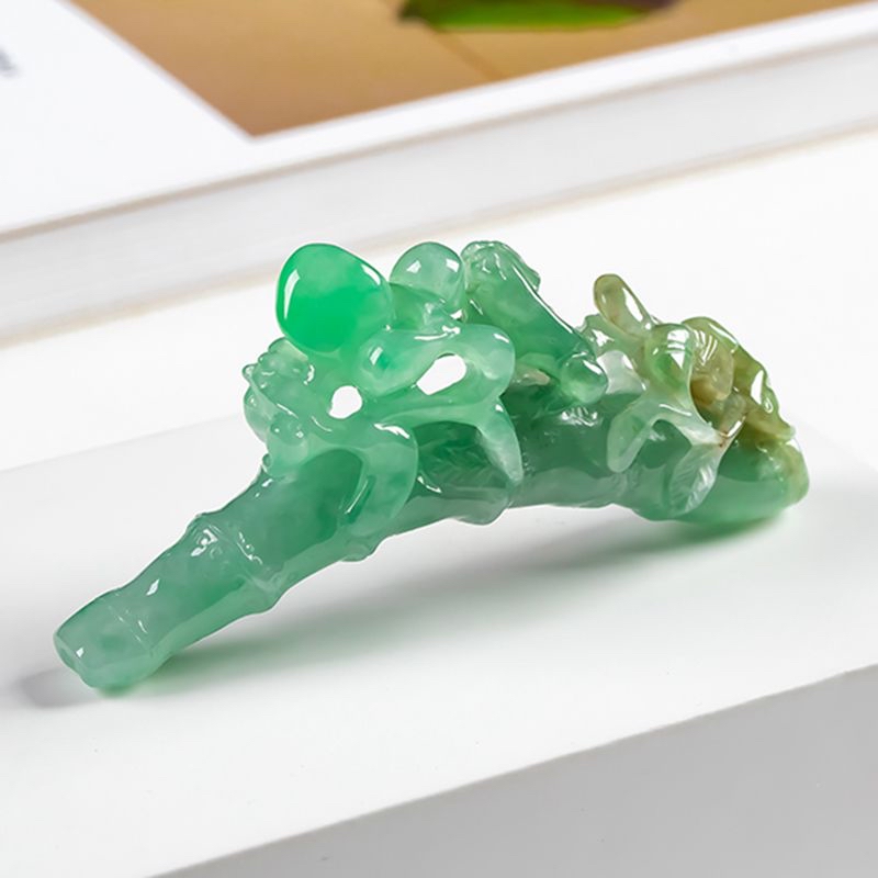 【珠宝严选】晟辉珠宝 翡翠竹节 烟嘴 烟斗玉石小摆件带证书32.