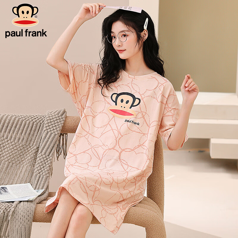 paul frank大嘴猴睡裙夏女纯棉夏季薄款短袖夏天长款家居服睡衣夏款