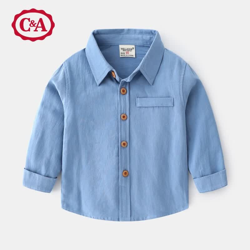 C＆A童装新款长袖儿童衬衫纯色男童衬衣打底秋款男小童长袖衬衫潮 蓝色 130cm怎么看?