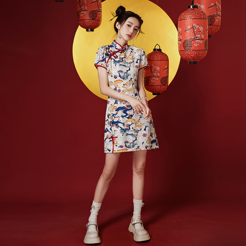 okkdey国潮旗袍新中式年轻款少女夏改良日常连衣裙中国风女装小个子短