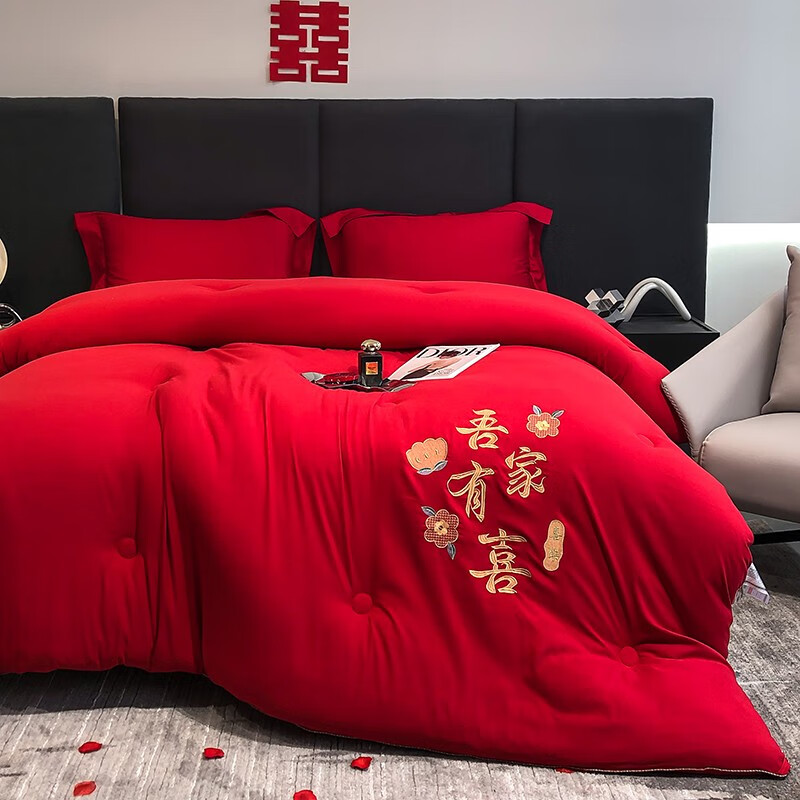 结婚陪嫁婚庆被芯喜庆大红棉花被情侣新婚喜被夏季空调被 吾家有喜