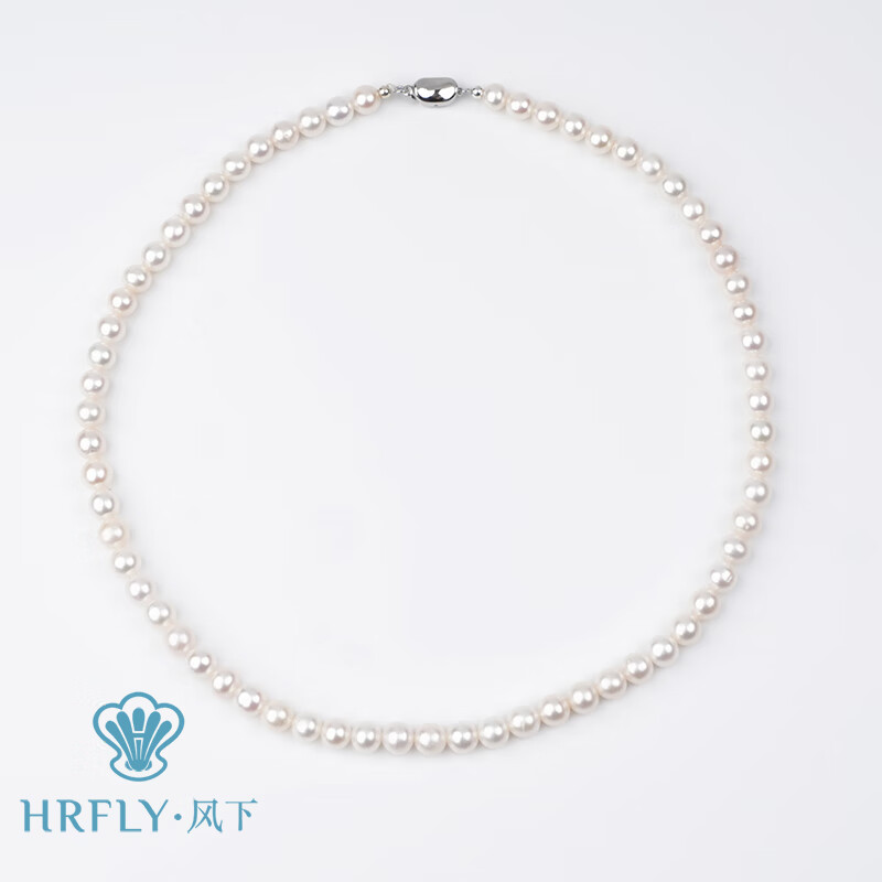 风下入门级 高品质无核6-6.5mm淡水珍珠项链 S925银强光珠链 45cm 白色 7-8mm