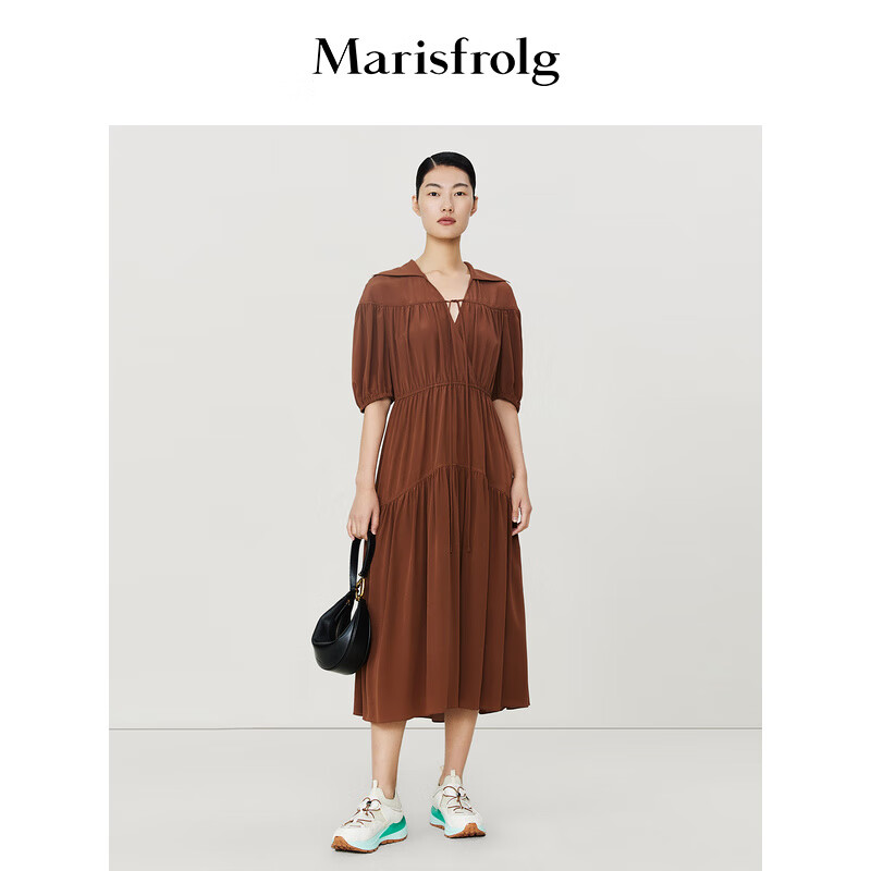 marisfrolg【6a级桑蚕丝】玛丝菲尔2023年夏季新款落肩泡泡袖真丝飘带