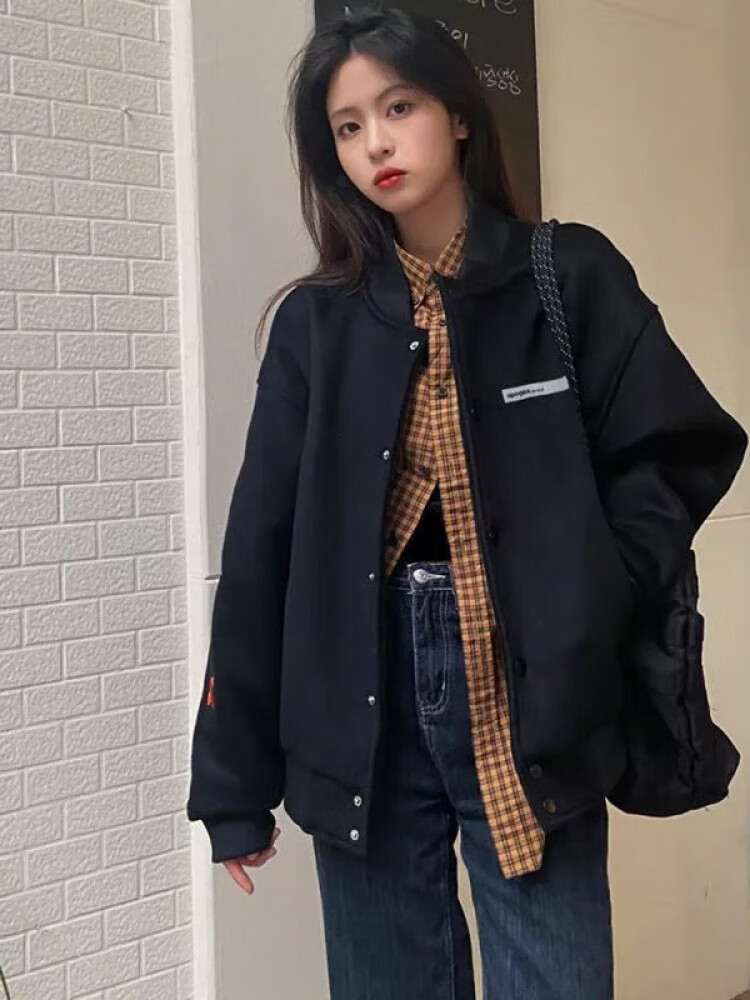 三刀流美式复古oversize棒球服外套女春秋宽松百搭小香风夹 s