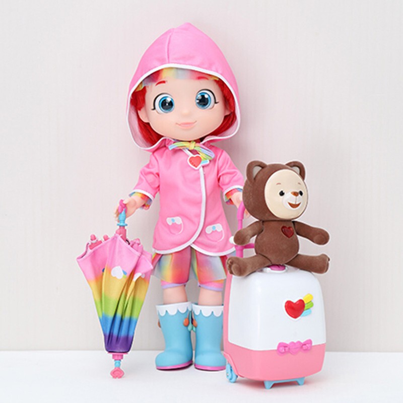 动画片娃娃 会说话唱歌智能芭娃娃女孩玩具洋娃娃彩虹宝宝彩虹伞和彩虹行李箱豪华套装 彩虹宝宝+行李箱+伞+心宝
