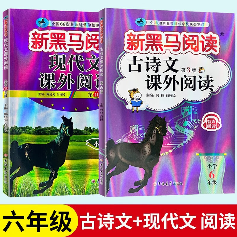 2023新黑马阅读六年级古诗文现代文课外阅读英语阅读理解听力训练小学生6年级上下册全国通用课外阅读训练 六年级 现代文阅读+古诗文课外阅读