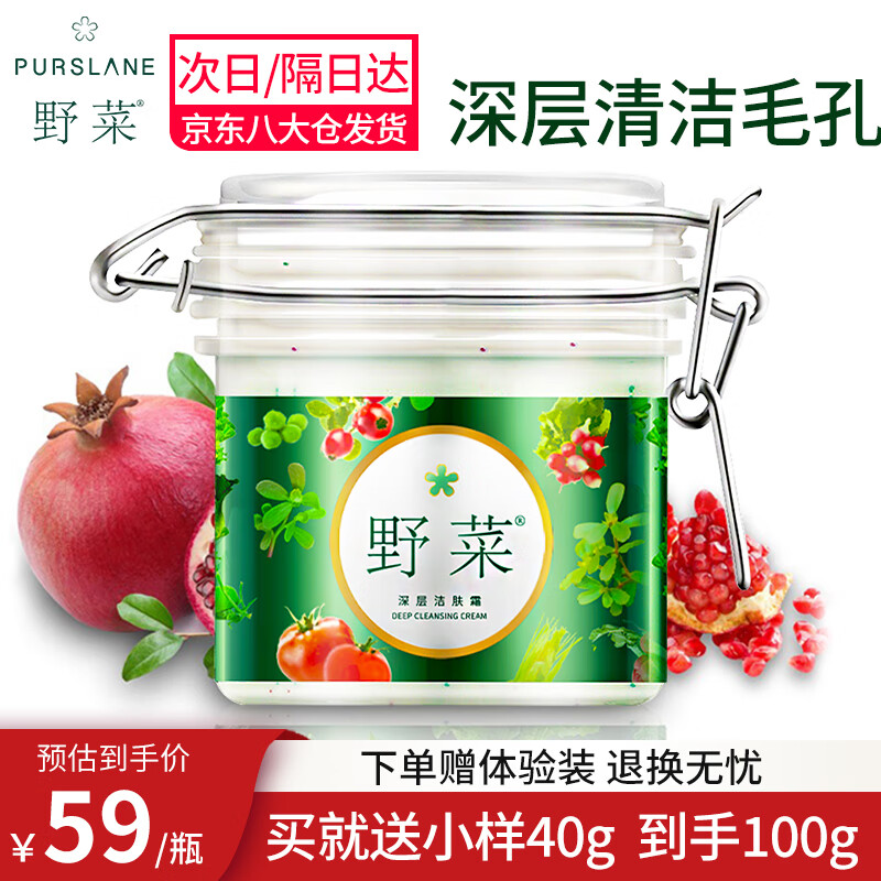 野菜清洁霜面部深层清洁毛孔清洁霜面部脸部清洁膏按摩膏洁肤霜 野菜深层洁肤霜 100g(再加小样+面膜*2+精华液)
