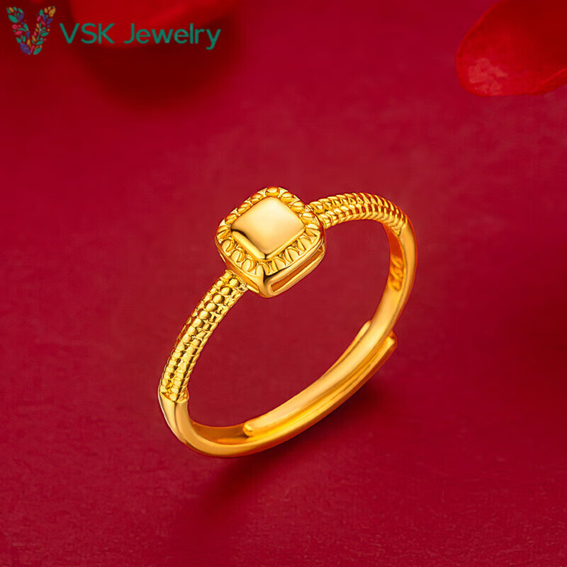 vsk方糖戒指新款24k黄金小金999指环女款时尚素圈金尾戒送女友礼物 小